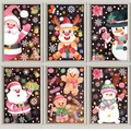 Christmas static window decals featuring Santa, reindeer, and snowman in watercolor style - 6-Sheet Set Mix E