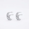 Pendientes de hoja en plata S925 vintage con detalles de circón y textura trenzada - Stud aretes / Plata 925