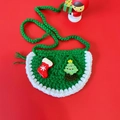 Handmade green crochet Christmas bib for cats and small dogs with tree and sock charms - Christmas Green Bib