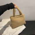 Schicke beige Plüsch-Handtasche aus Kunstpelz für Damen mit weichem Griff für Herbst - Khaki