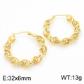 Orecchini a cerchio intrecciati in acciaio placcato oro 18K con cristalli, 32x6mm - Stile Intrecciato (KE112923-KFC) / 32x6mm / Oro