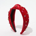 Detail of red velvet knotted headband with luxury colorful rhinestones and soft luster - Velvet Rhinestone Knotted Style / Burgundy