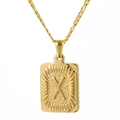 18K gold plated stainless steel necklace featuring a rectangular letter X pendant - Gold Letter X (With Chain)