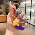Blue cat-shaped quicksand keychain with liquid glitter and cartoon pudding dog doll - Klein Blue - Yellow Puppy
