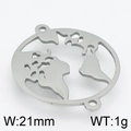 Silver stainless steel hollow world map pendant charm 21mm width 1g weight - 21mm / Steel Color (KLJ4322-Z)