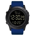 Men's high-quality digital sports watch with black matte case and blue rubber strap - Dotted Blue