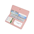 Cartera larga rosa de cuero PU con bloqueo RFID y diseño plegable con varios tarjeteros - Rosa