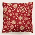 Funda de cojín navideña roja con copos de nieve y estrellas doradas en tela cuadrada - Copos de nieve y estrellas dorados (35) / 45x45 cm