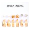 Detail view of 6-pair gold earring set with pearls and rhinestones on display card - 6 Pairs Set - Gold Mixed (5507) / Gold