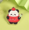 Cute acrylic cartoon panda brooch pin with red apple and flower on green background - Safety Panda