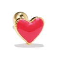 Classic red heart stud earring with gold metal frame and ball screw back closure - Red Heart