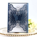 Invito di nozze farfalla blu navy tagliato al laser con inserto bianco - Blu Magico