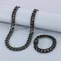 Parure de bijoux pour homme avec collier et bracelet maille gourmette en acier gris - Largeur 13mm - Bracelet 21cm / Noir