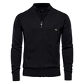 Detailansicht der schwarzen Strickjacke mit Stehkragen und durchgehendem Reißverschluss - M / Schwarz