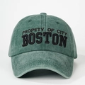 Vintage green washed cotton baseball cap with Boston embroidery and adjustable strap - One Size / Dark Green