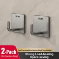 Set of two silver brushed 304 stainless steel L-shaped self adhesive wall hooks - Gun Gray - 2 Pieces