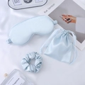 Light blue silk sleeping set including an eye mask, drawstring bag, and hair scrunchie - Fresh Blue