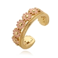 Pink enamel daisy open ring with golden base and sweet floral design for women - Type A Pink
