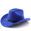 Royal blue faux suede western cowboy hat with black leather belt and vintage metal buckle - M (56-58cm) / Sapphire Blue