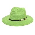 Detail of neon green straw hat with a slim black band and golden buckle accent - M (56-58cm) / Fruit Green