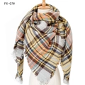 Oversized colorful plaid scarf with fringes in grey orange and yellow tones - 140x140cm / 07# Beige Grey Multicolor Plaid