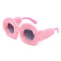 Chic pink faux fur wrapped round sunglasses with grey lenses for party fashion - Pink