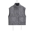 Chaleco acolchado gris para mujer con cuello alto, diseño de rombos y cordón ajustable - XS / Gris