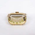 Gold acrylic evening clutch with rhinestone tassels and green heart-shaped gemstones - Gold (Green Pendant)