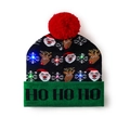 LED knitted Christmas hat with green HO HO HO cuff, Santa and reindeer patterns - Black Green-Santa Reindeer HO HO HO