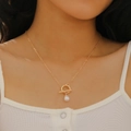 Elegant gold OT buckle necklace featuring a white teardrop baroque pearl pendant - Gold Toggle Clasp Pearl Pendant Necklace (K-033)