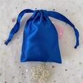 Royal blue satin drawstring gift pouch with elegant purple pearl beads and wide silk ribbons - 15.5*11.5 / Royal Blue