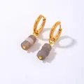 Boucles d'oreilles pendantes dorées avec perles d'agate grise au design minimaliste - Gris Clair - Trois Perles