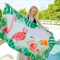 Rectangle quick-dry beach towel with pink flamingo and tropical leaf print - Flamingo