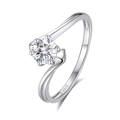 Anillo de plata 925 con piedra Moissanite redonda en un ángulo profesional de 45 grados - Abierto Ajustable / Moissanita (Color D)