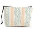 Anime bear print makeup bag in light blue stripes with a black zipper and wristlet - Blue White Striped Rabbit (Style 1)