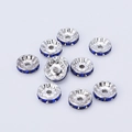 Silver-plated spacer beads with deep blue rhinestones for DIY jewelry making - 6mm / Silver + Royal Blue Rhinestone