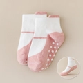 Pink and white mesh baby floor socks with anti-slip silicone grippers and pull tabs - Non-slip Solid Color Shoe-socks / Lotus Pink / 8 Months-2 Years XS (Foot Length 9-12cm)