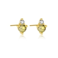 S925 sterling silver 3mm birthstone stud earrings with yellow-green crystal and gold finish - August/Peridot Green