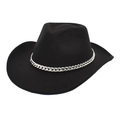 Classic black felt western cowboy hat with stylish silver metal chain detail in 45-degree view - Silver Chain Decoration / Black