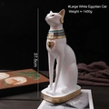 Large matte white Egyptian cat statue Bastet with blue and gold collar ornament - 37.5x19x13cm / White Large