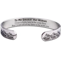 Polished stainless steel open cuff bracelet with inner engraving and wave pattern - Steel