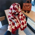 Sciarpa a maglia rossa e bianca con motivo a rombi e spessi bordi a coste - Rosso Argyle