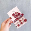 Vintage 5-piece red rhinestone hair clip set with pearls and velvet finish for women - Bright Red Velvet 5-Piece Set