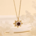18K gold plated evil eye pendant necklace with deep red pupil and beaded gold edge - Reddish Brown Round-F1