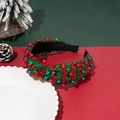 Christmas headband with red and green glitter fabric, knotted design and faux pearls - Red Green Woven Glitter Pearl