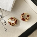 Vintage vergulde C-vormige oorbellen met rood email en glinsterende strass accenten - 3# Hoepel Oorbellen - Emaille U-Vorm