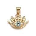 Gold Hamsa Hand pendant with evil eye motif featuring clear and blue zircon crystals - DBN156-09 Hamsa Hand Pendant