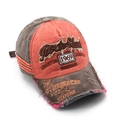 Distressed 1969 baseball cap in orange and brown with Rock Shark 3D embroidery - Orange & Coffee (F)