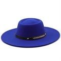 Royalblauer Wollfilzhut mit breiter Krempe und verzierten schwarzen Lederband für Damen - M (56-58cm) / Saphirblau