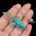 Turquoise resin tree of life energy pendulum with copper coil and silver chain - Synthetic Blue Turquoise